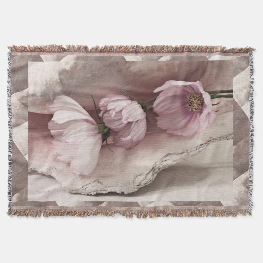 ピンクのコスモス3つ スローブランケット (正面)
