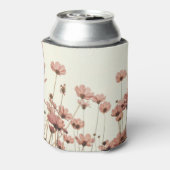 ピンクのコスモス:花の白い背景。 缶クーラー (缶裏面)