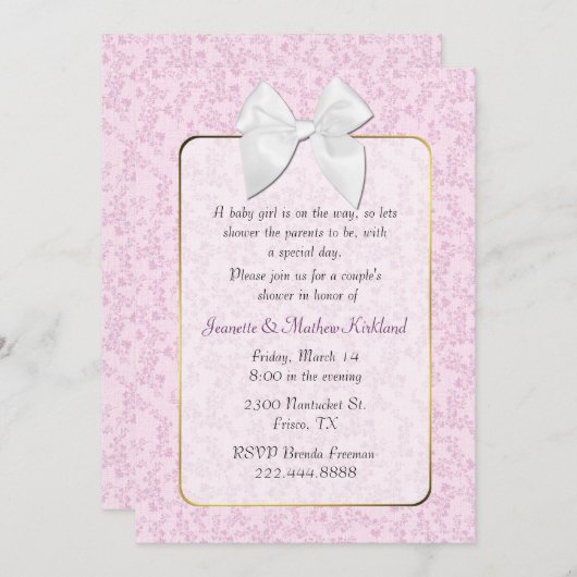 ピンクのコテージのシックなカップルのベビーシャワーの招待状 招待状 (正面/裏面)