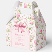 ピンクのコテージバラとボウコケット |ありがとうございます フェイバーボックス (正面)