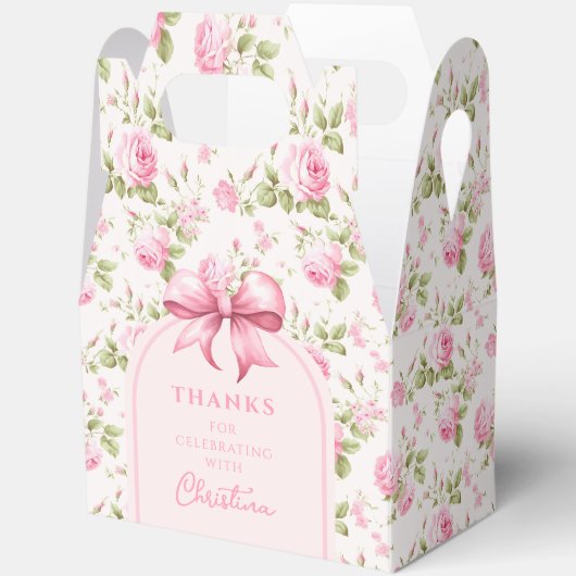 ピンクのコテージバラとボウコケット |ありがとうございます フェイバーボックス (見開き)