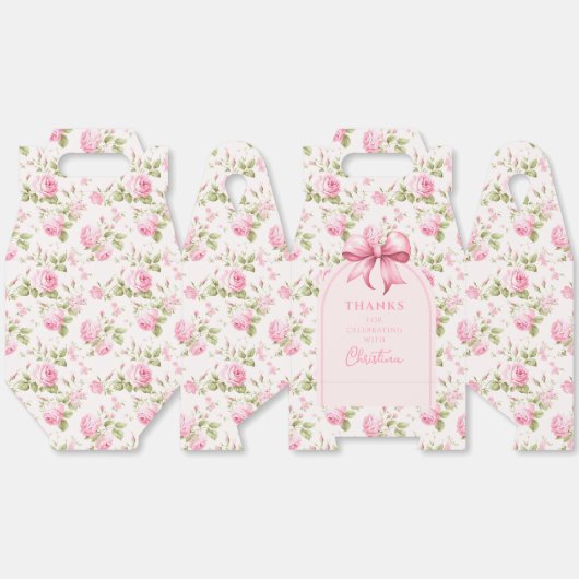 ピンクのコテージバラとボウコケット |ありがとうございます フェイバーボックス (見開き)