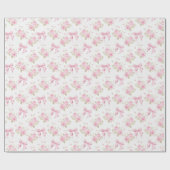 ピンクのコテージバラとボウコケット ラッピングペーパー (フラット)