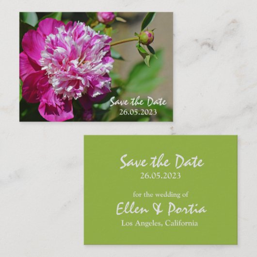 ピンクのコテージ牡丹の花の日付を保存 ノートカード (正面/裏面)