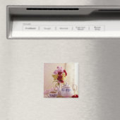 ピンクのコテージ茶セットの花 マグネット (インサイチュ (食洗機))