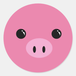 ピンクのコブタのかわいい動物の顔のデザイン ラウンドシール