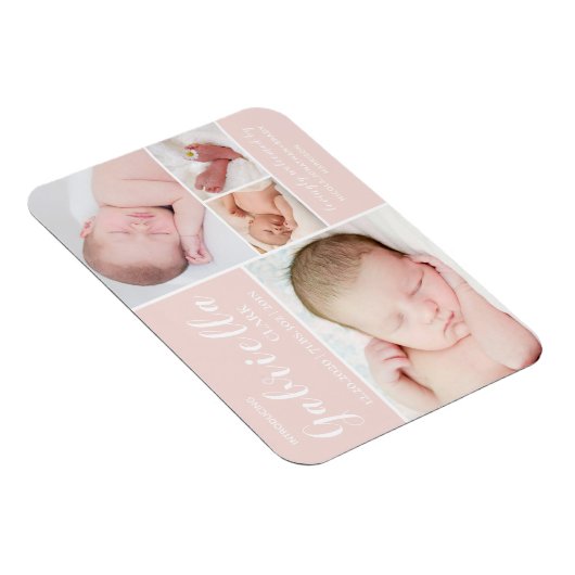 ピンクのコラージュ赤ちゃん女の子の誕生発表 マグネット (右側)