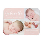 ピンクのコラージュ赤ちゃん女の子の誕生発表 マグネット (横)