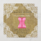 ピンクのコルセット及び白いレースのランジェリーのブライダルシャワー 招待状 (正面/裏面)