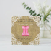 ピンクのコルセット及び白いレースのランジェリーのブライダルシャワー 招待状 (スタンド正面)