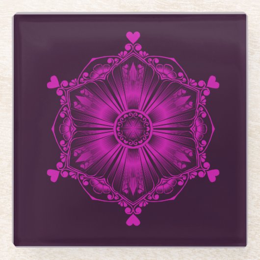 ピンクのコンピュータ・アートのコースター ガラスコースター (正面)