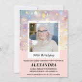 ピンクのコンフェッティ フォト 98歳の誕生日 招待状 (正面)