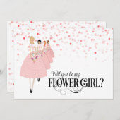 ピンクのコンフェッティ フラワーガールになってくれる? 招待状 (正面/裏面)