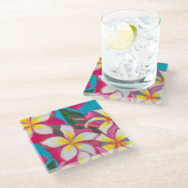 ピンクのコースターの熱帯性の羽毛 ガラスコースター