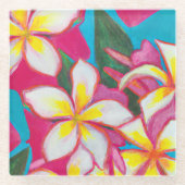 ピンクのコースターの熱帯性の羽毛 ガラスコースター (正面)