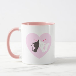 ピンクのコーヒーカップの幸せな猫のカップル マグカップ