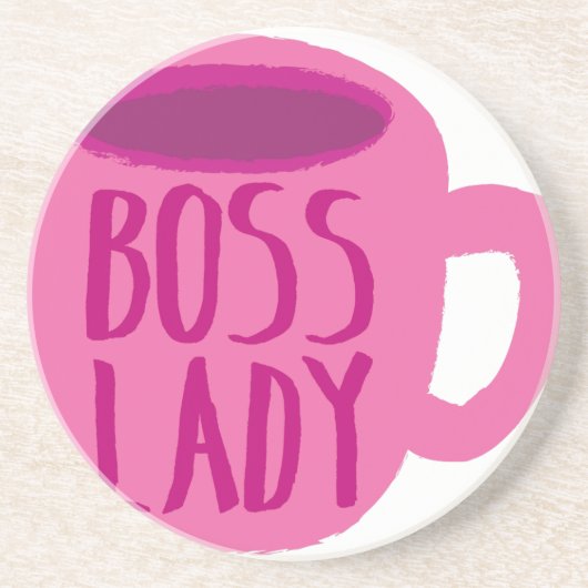 ピンクのコーヒーカップを持つボスの女性 コースター (正面)