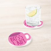 ピンクのコーヒーカップを持つボスの女性 コースター (側面)