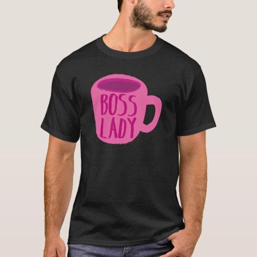ピンクのコーヒーカップを持つボスの女性 Tシャツ (正面)