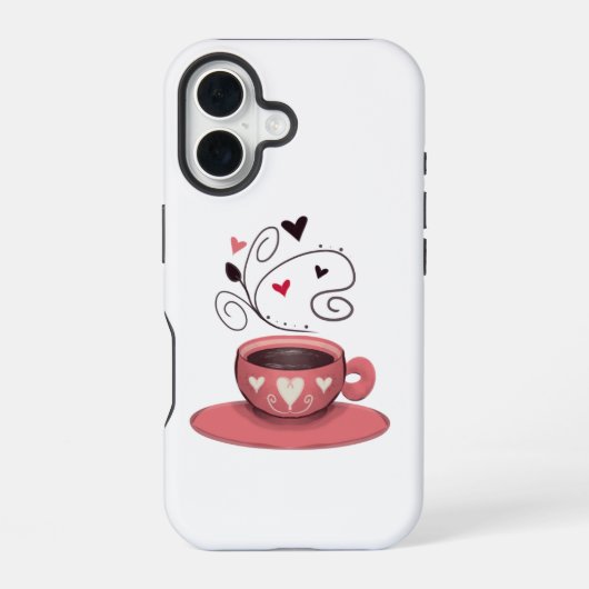 ピンクのコーヒーカップ iPhone 16ケース (裏面)