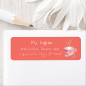 ピンクのコーヒーマグのサンゴ差出人住所ラベル ラベル (インサイチュ)