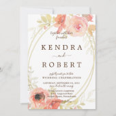 ピンクのコーラルとゴールドのオーバルを使った結婚式の招待状 招待状 (正面)