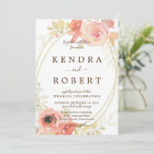 ピンクのコーラルとゴールドのオーバルを使った結婚式の招待状 招待状 (スタンド正面)