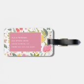 ピンクのコーラルウォーター色フローラルパターンモノグラム名 ラゲッジタグ (裏面横)