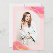 ピンクのコーラルウォーター色金ゴールドグリッター写真Sweet 16 招待状 (裏面)