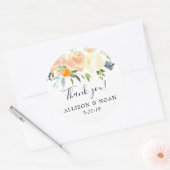 ピンクのコーラルブルーの花の水彩結婚式のプチギフト ラウンドシール (封筒)