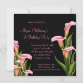ピンクのコーラルリリーのブラックバースデーパーティー 招待状 (裏面)