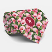 ピンクのコーラルリリーの花柄 ネクタイ (ロール)