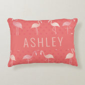 ピンクのコーラルレッドフラミンゴのパタパーソナライズされたーン アクセントクッション (正面)