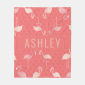 ピンクのコーラルレッドフラミンゴのパタパーソナライズされたーン フリースブランケット (正面)