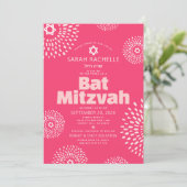 ピンクのコーラル バット ミッツヴァ フォト ボールド スターバースト グルーヴィー 招待状 (スタンド正面)