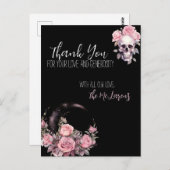 ピンクのゴシックフローラ結婚のハガキありがとう ポストカード (正面/裏面)