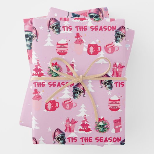 ピンクのゴシック様式のクリスマスラッピング紙 ラッピングペーパーシート (インサイチュ)