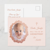 ピンクのゴッドマザー提案 女の子の写真 & 花のリース シーズンポストカード (正面/裏面)