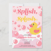 ピンクのゴムのアヒルのスプラッシュバブル赤ちゃんシャワー 招待状 (正面)