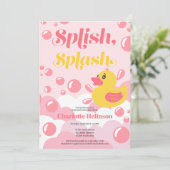 ピンクのゴムのアヒルのスプラッシュバブル赤ちゃんシャワー 招待状 (スタンド正面)