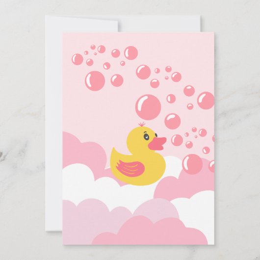 ピンクのゴムのアヒルのスプラッシュバブル赤ちゃんシャワー 招待状 (裏面)