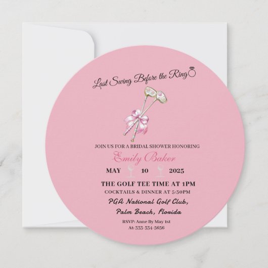 ピンクのゴルフウェア 最後のスイングは結婚式の前 (正面)