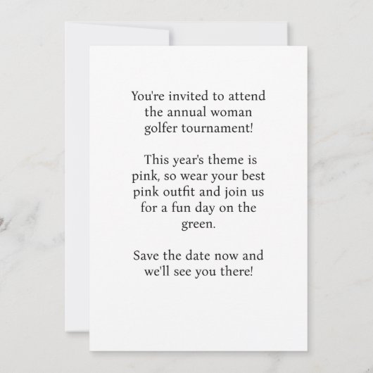 ピンクのゴルフカートを持つ女性ゴルファー 招待状 (裏面)