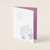 ピンクのゴージャスなダイヤモンド ローズ フラワー バースデー 箔カード (正面)