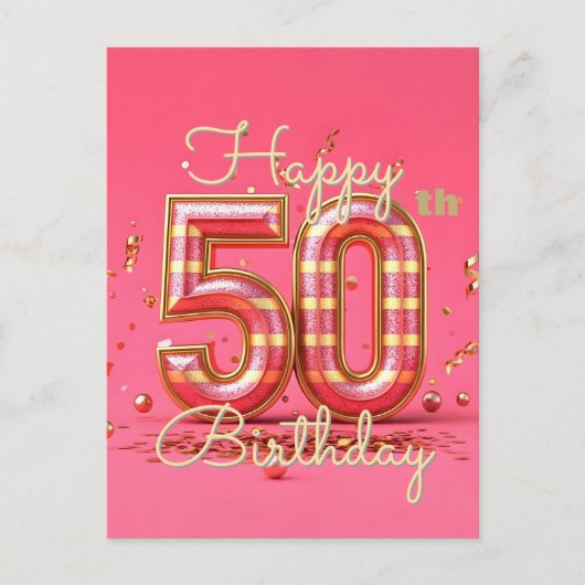 ピンクのゴージャスな50歳の誕生日おめでとう ポストカード (正面)