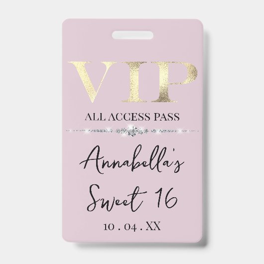 ピンクのゴージャスゴールドVIP バッジ (正面)