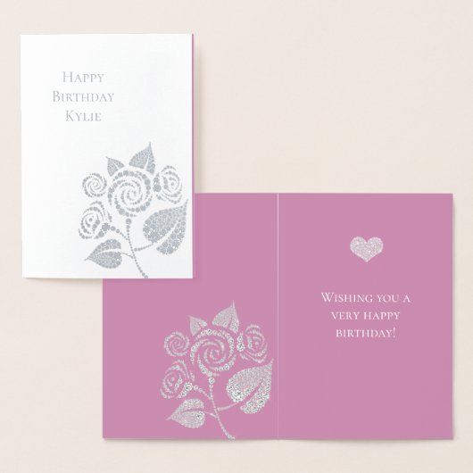 ピンクのゴージャスダイヤモンド ローズ フラワーバースデー 箔カード (ディスプレー)