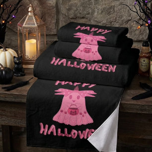 ピンクのゴーストのハロウィン デジタルアート バスタオルセット