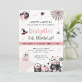 ピンクのゴーストキッズ ハロウィン誕生日パーティー 招待状 (スタンド正面)