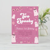 ピンクのゴースト グルーヴィー ツー スプーキ ガール 2歳の誕生日 招待状 (スタンド正面)